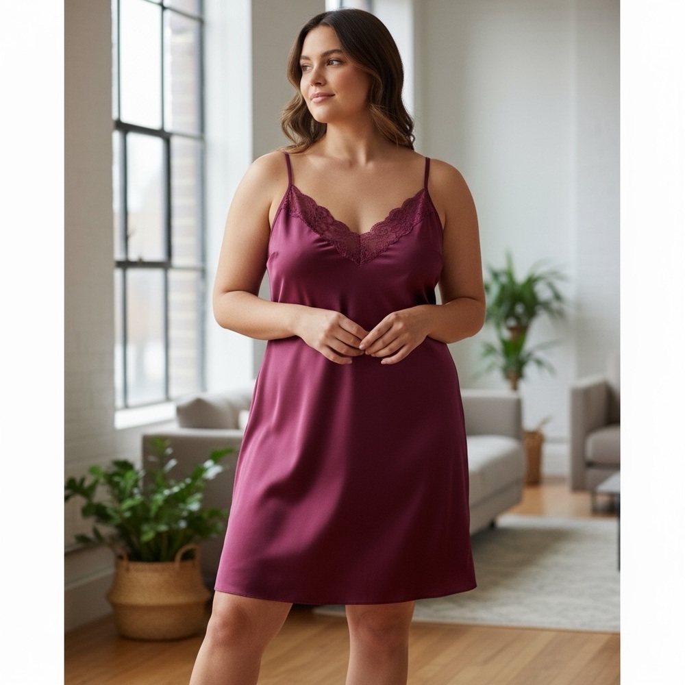 Avid Love Lingerie Slip Dress Gown Sleep Wear Fuchsia Pink XXL 2X Cami Mini Lace